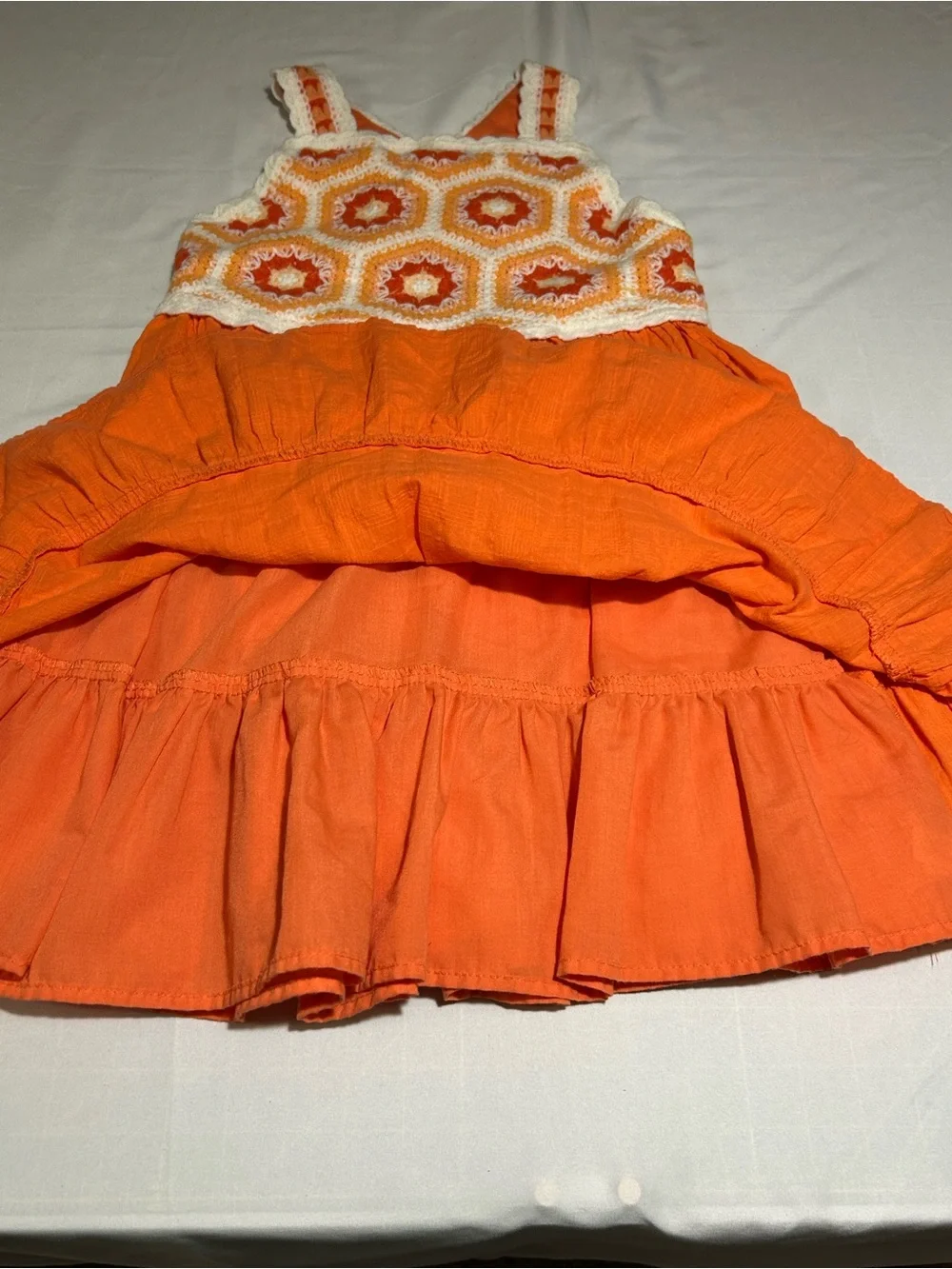 Haute Hippie Girls 8 Orange Crochet Granny Square Flower Top Sundress 70's Retro